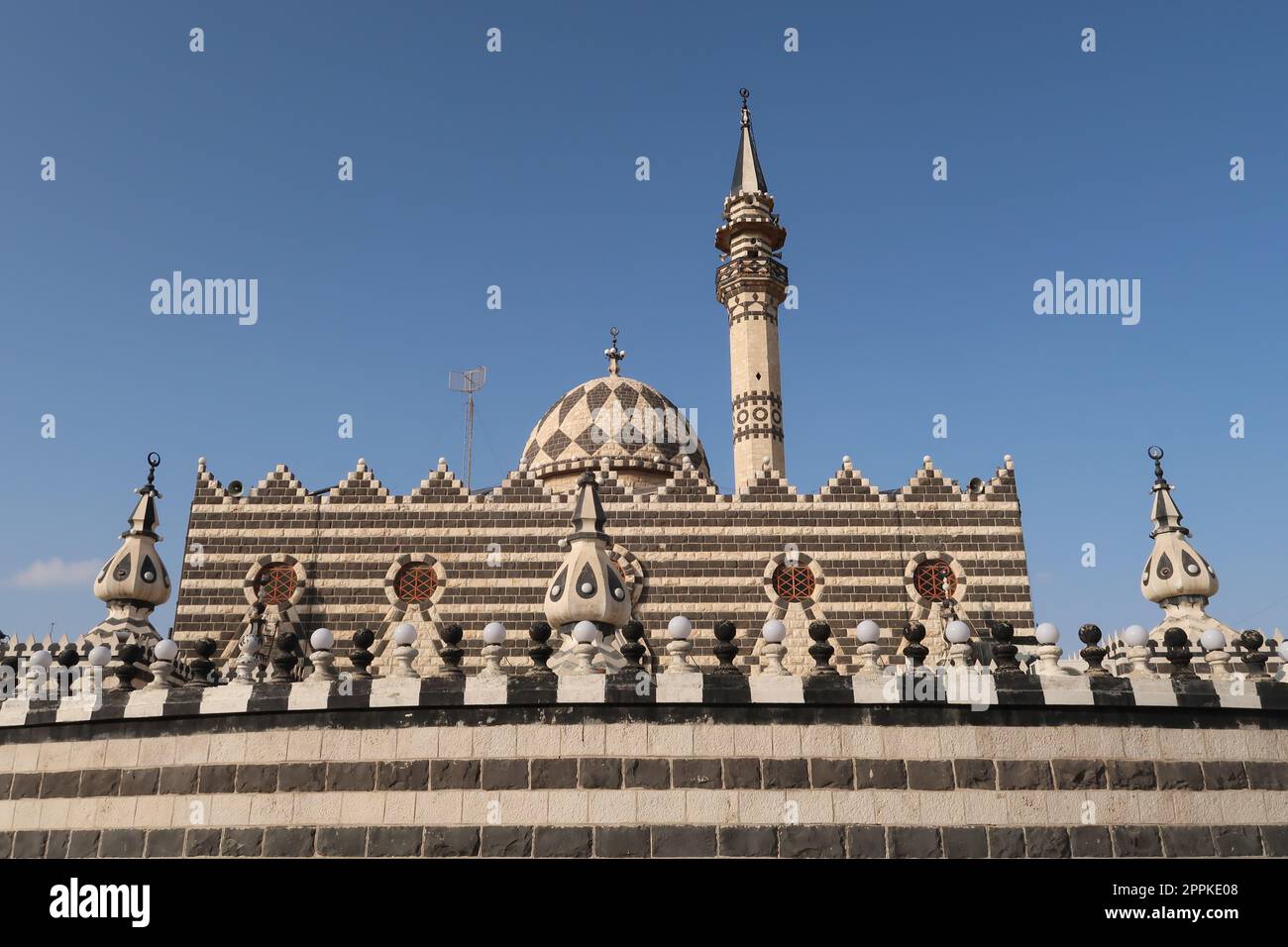 The beautiful striped Abu Darwish Mosque in Amman, Jordan Stock Photo
