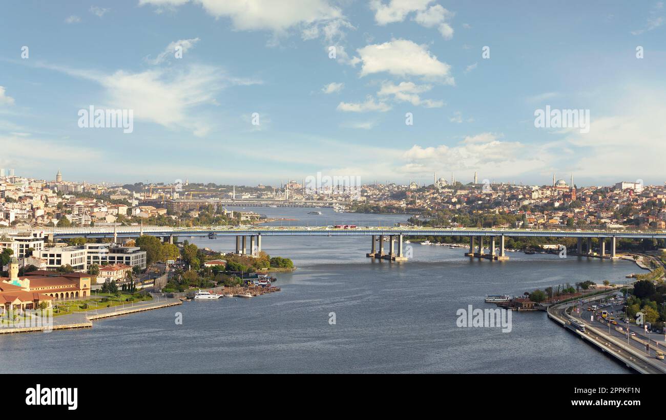 Istanbul city from Pierre Loti Teleferik station overlooking Golden Horn, Eyup District, Istanbul, Turkey Stock Photo