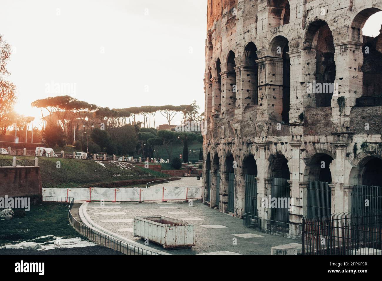 Rome, Italy, the Colosseum is an old ancient building of the battle of gladiators. Stock Photo