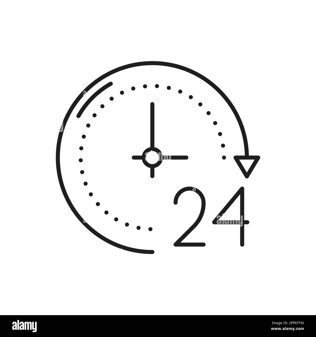 24 hours order execution or delivery service outline icon. Vector 24 hour watch with arrow. Support service, time, working hours, delivery timer clock Stock Vector