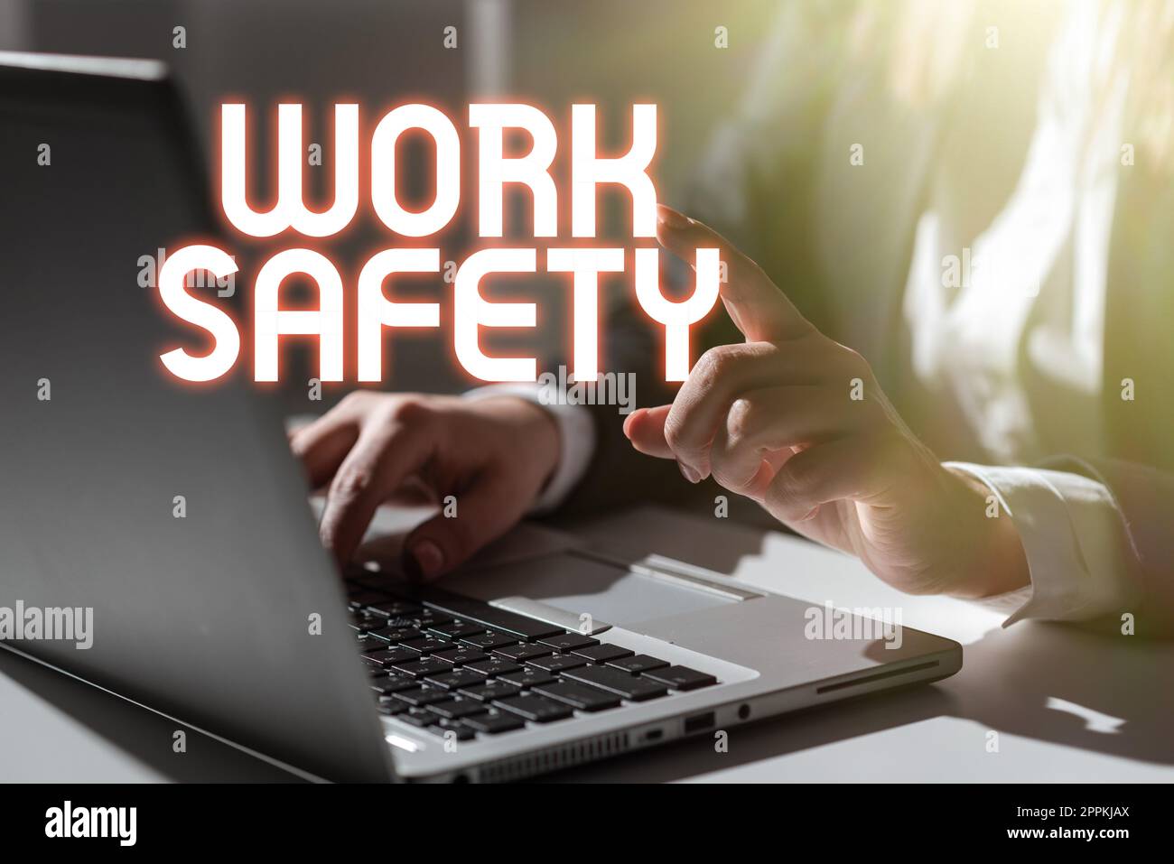 Text showing inspiration Work Safety. Conceptual photo preventive measures applied by firms to protect workers health Stock Photo