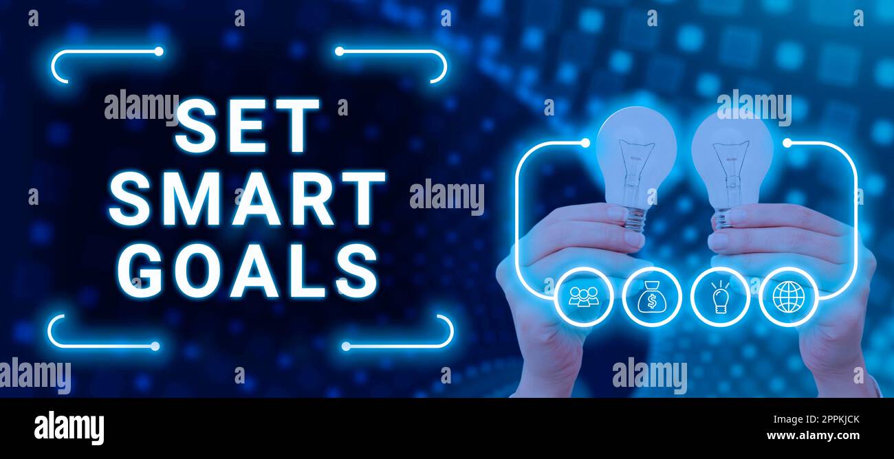 Making Objectives Smart Text sign showing Set Smart Goals. Conceptual photo Establish ...