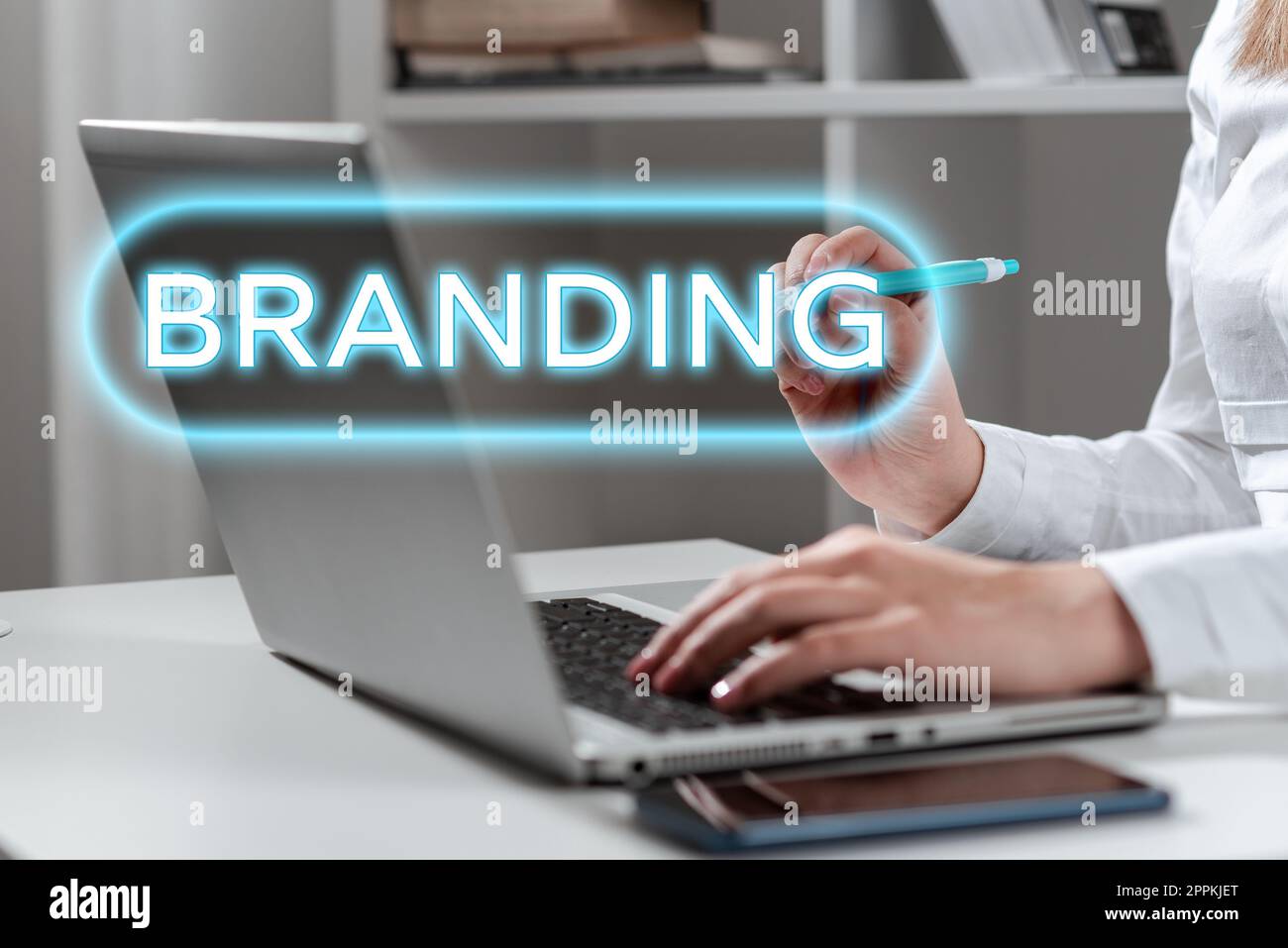 Sign displaying Branding. Business concept promotion of product by means of advertising and distinctive design Stock Photo