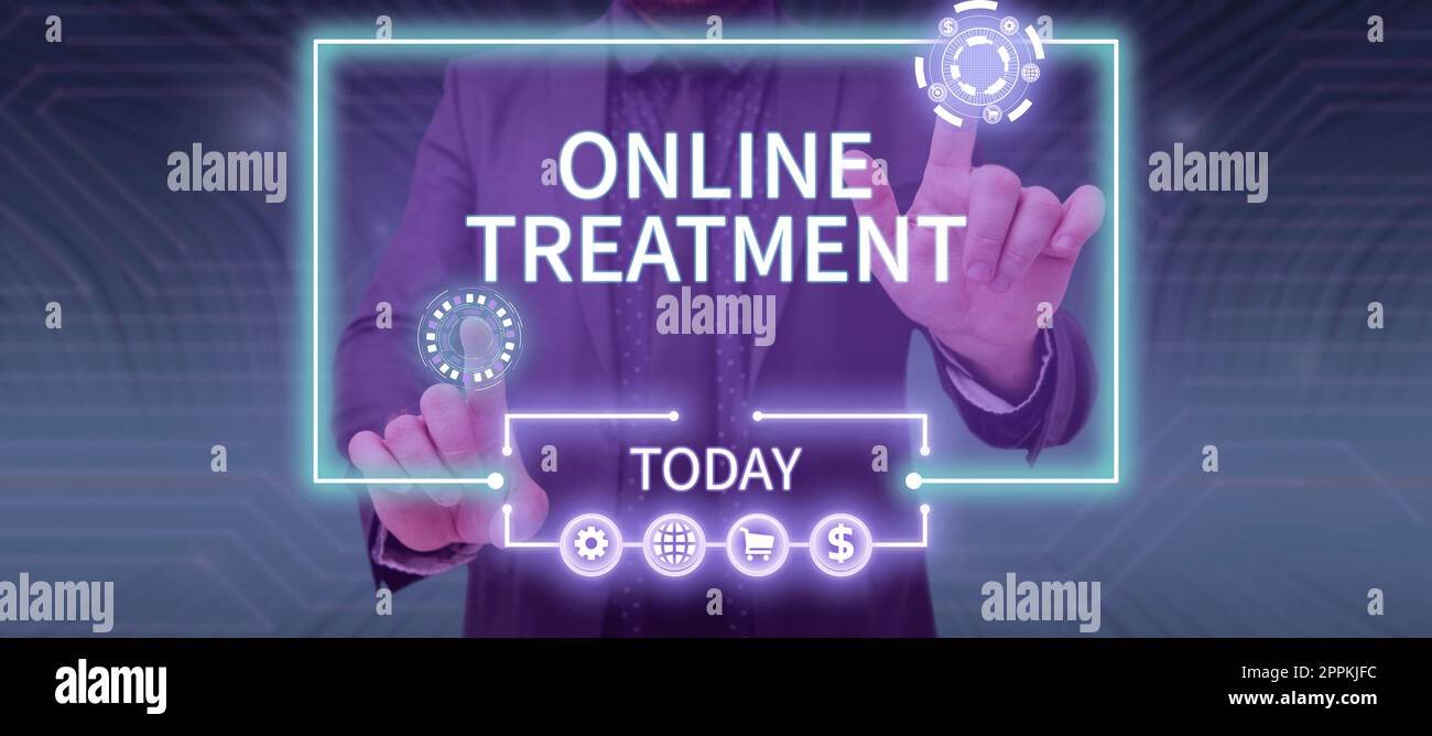 Text sign showing Online Treatment. Business concept delivery of mental health counseling via the Internet Stock Photo