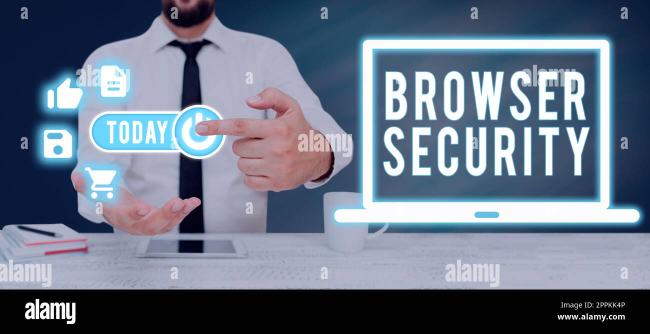 Text showing inspiration Browser Security. Business showcase security to web browsers in order to protect networked data Stock Photo