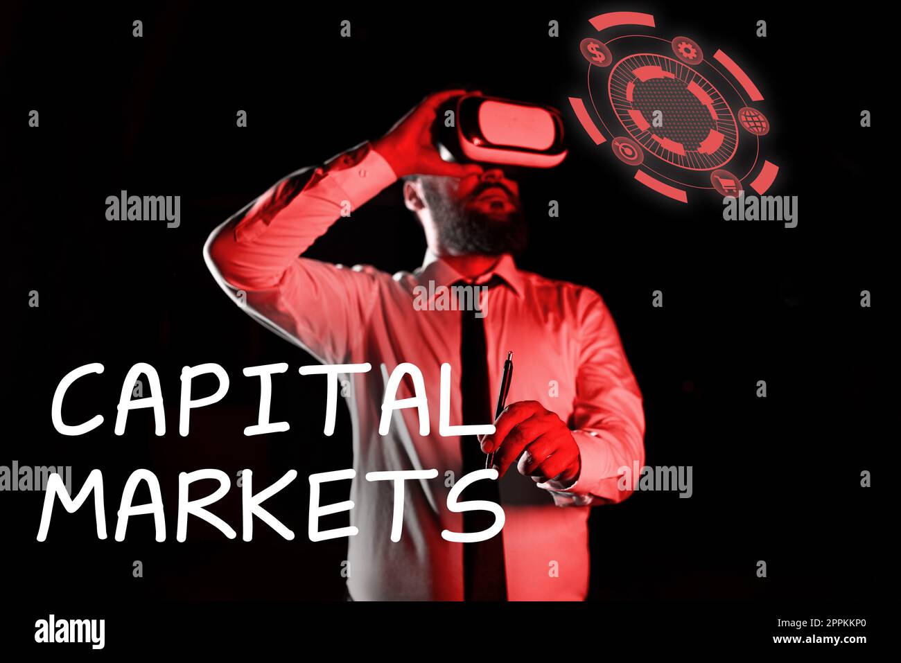 Sign displaying Capital Markets. Business idea Allow businesses to raise funds by providing market security Stock Photo