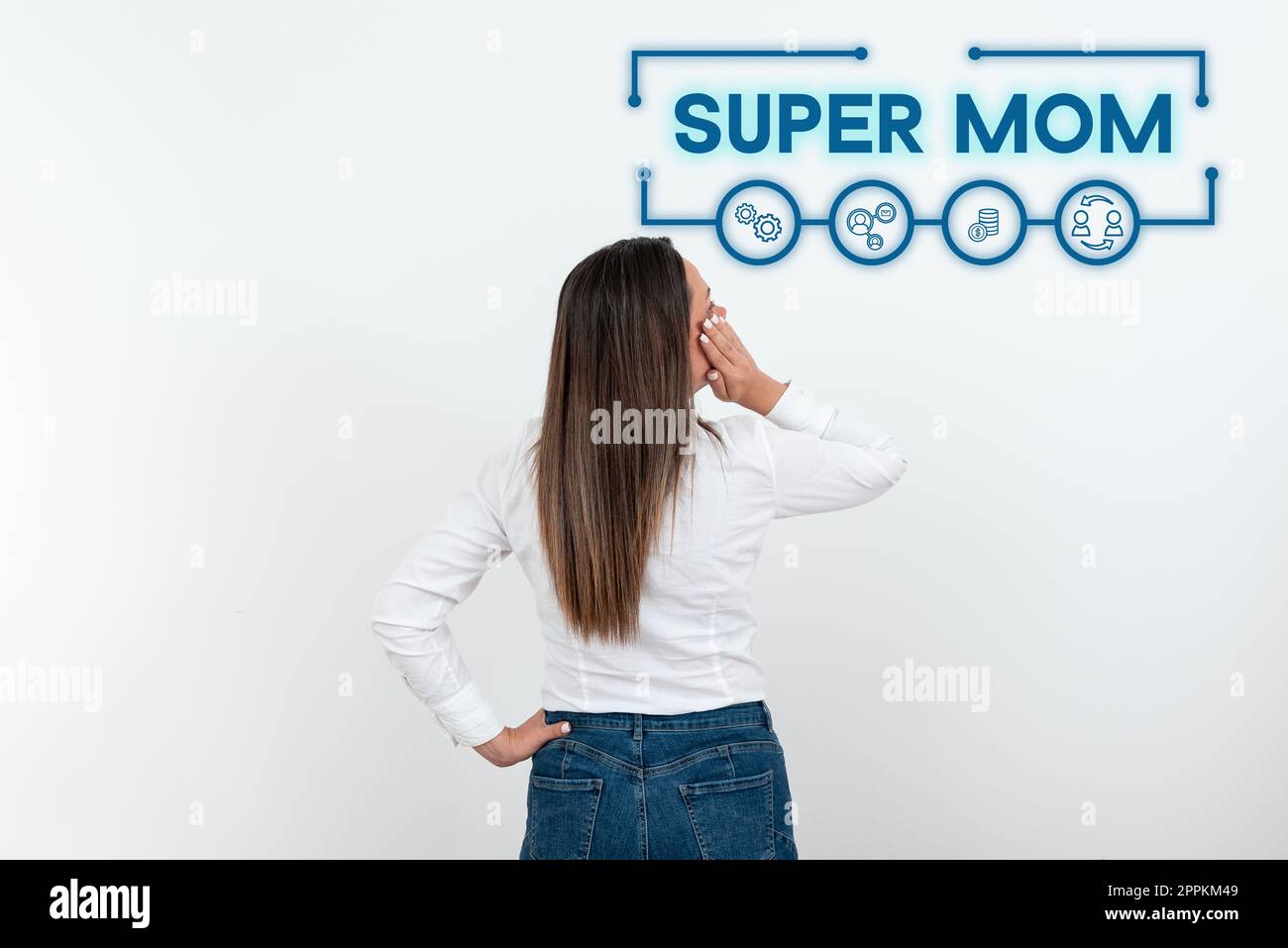 Inspiration showing sign Super Mom. Word for a mother who can combine childcare and full-time employment Stock Photo