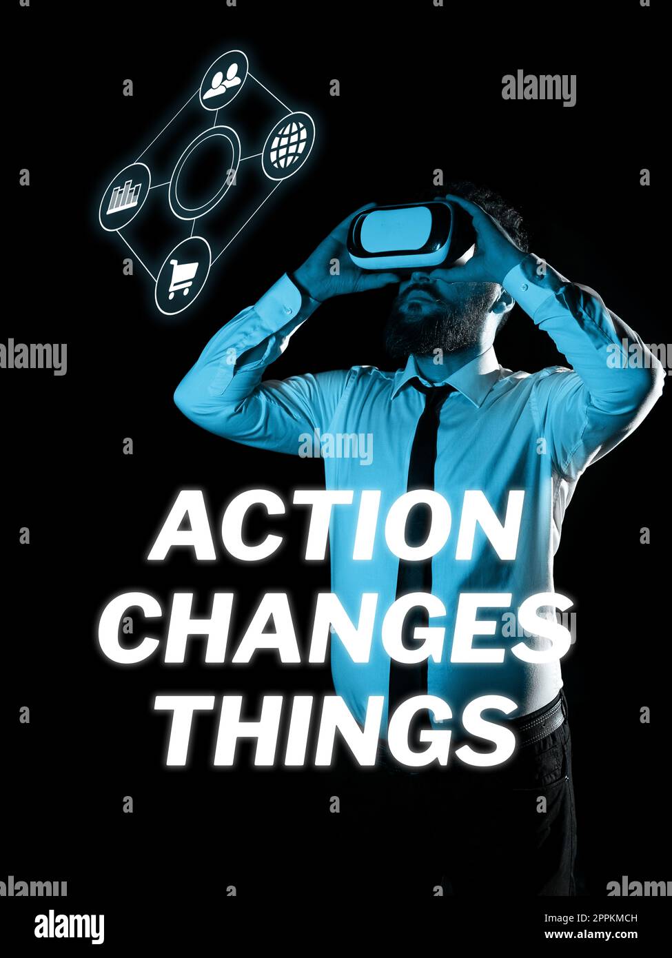 Text caption presenting Action Changes Things. Concept meaning doing something will reflect other things Reaction Stock Photo