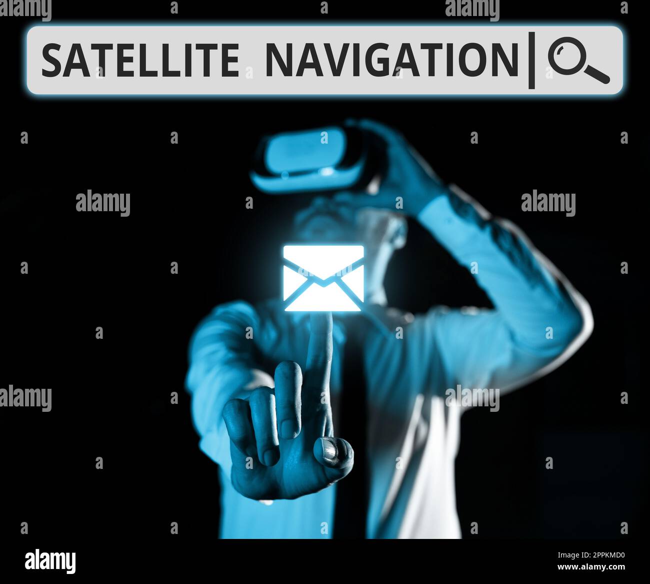 Conceptual display Satellite Navigation. Business idea system providing autonomous geo-spatial positioning Stock Photo