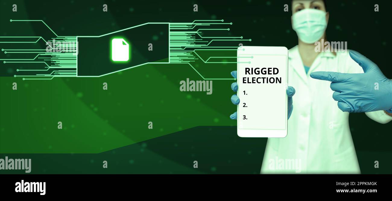 Text showing inspiration Rigged Election. Concept meaning Manage drilling operations to minimize rig down time Stock Photo