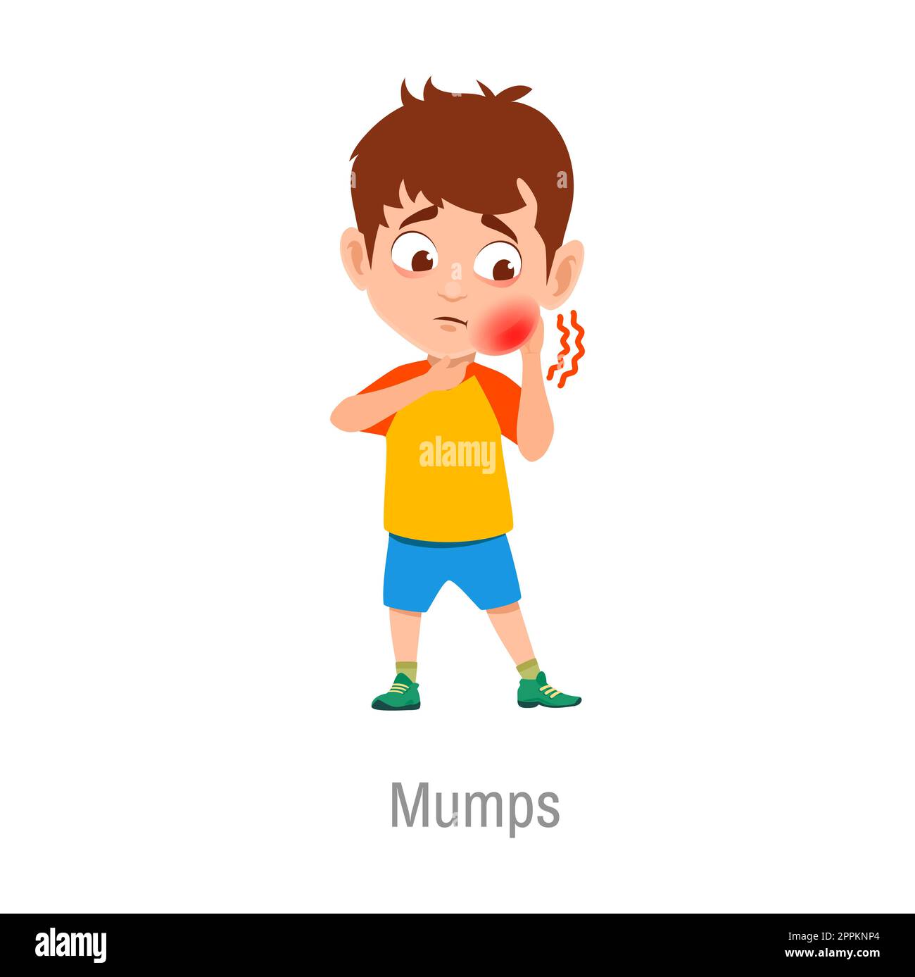 Mumps child disease, isolated vector sick boy with painful swelling in the side of face. Viral disease caused by the mumps virus Stock Vector