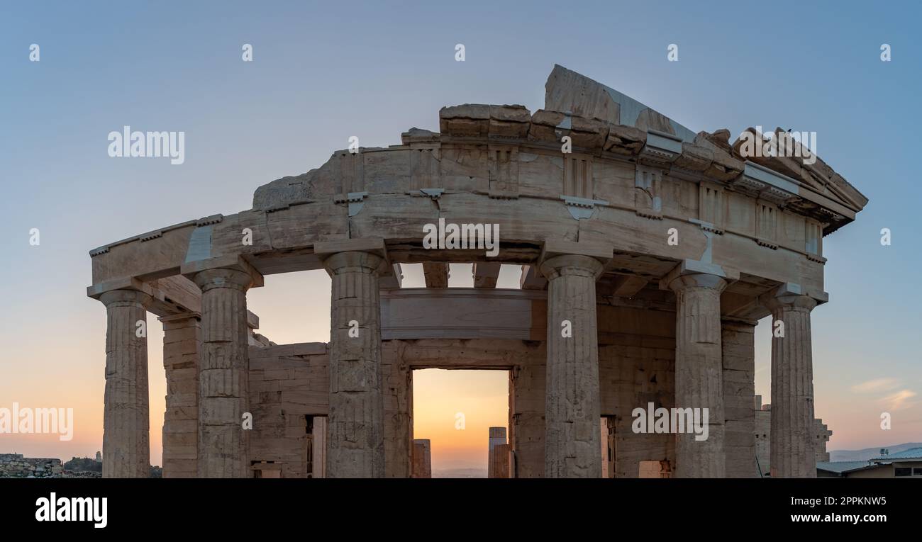 Acropolis of Athens - Propylaea at Sunset Stock Photo