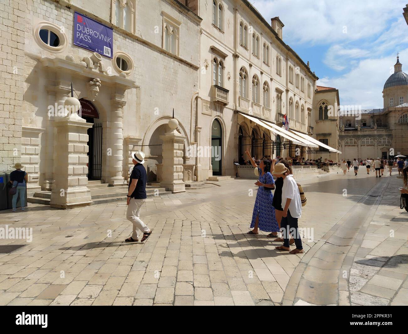 Stradun, Stradone is the main street of the historic city center of Dubrovnik in Croatia. Architectural sights. A popular place for tourist walks. People are walking 08.14.2022 tourism travel business Stock Photo