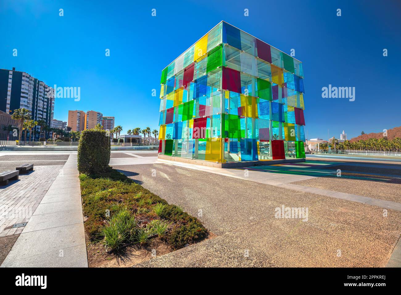 Malaga waterfront and colorful Centre Pompidou view Stock Photo