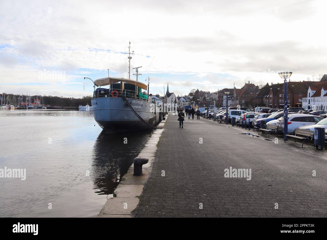 Flensburg, Germany 18 February 2023 View of the historic harbour of Flensburg in fine weather