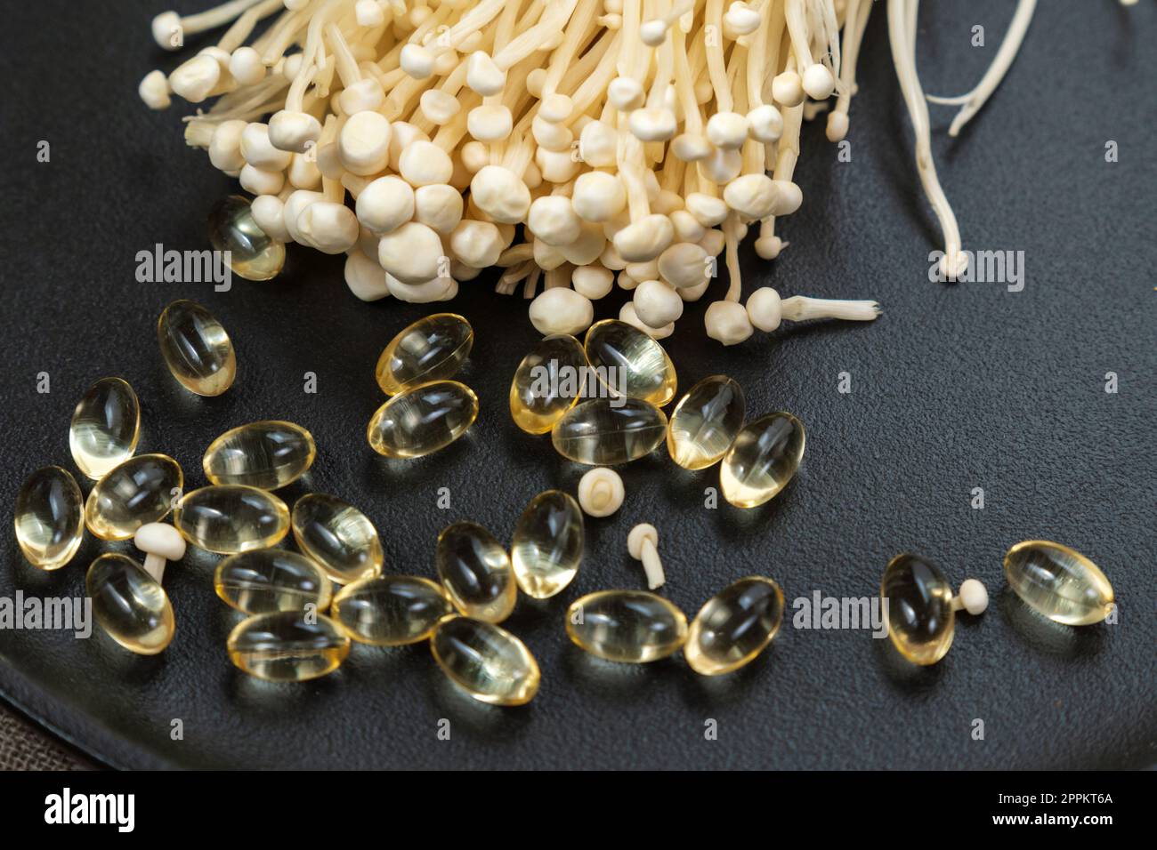 Mushroom or enoki close up, useful and medicinal properties of Asian