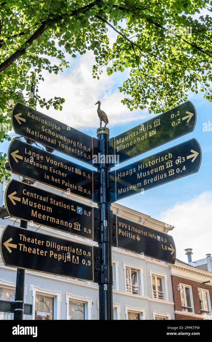 Touristic indication sign in The Hague, the Netherlands Stock Photo