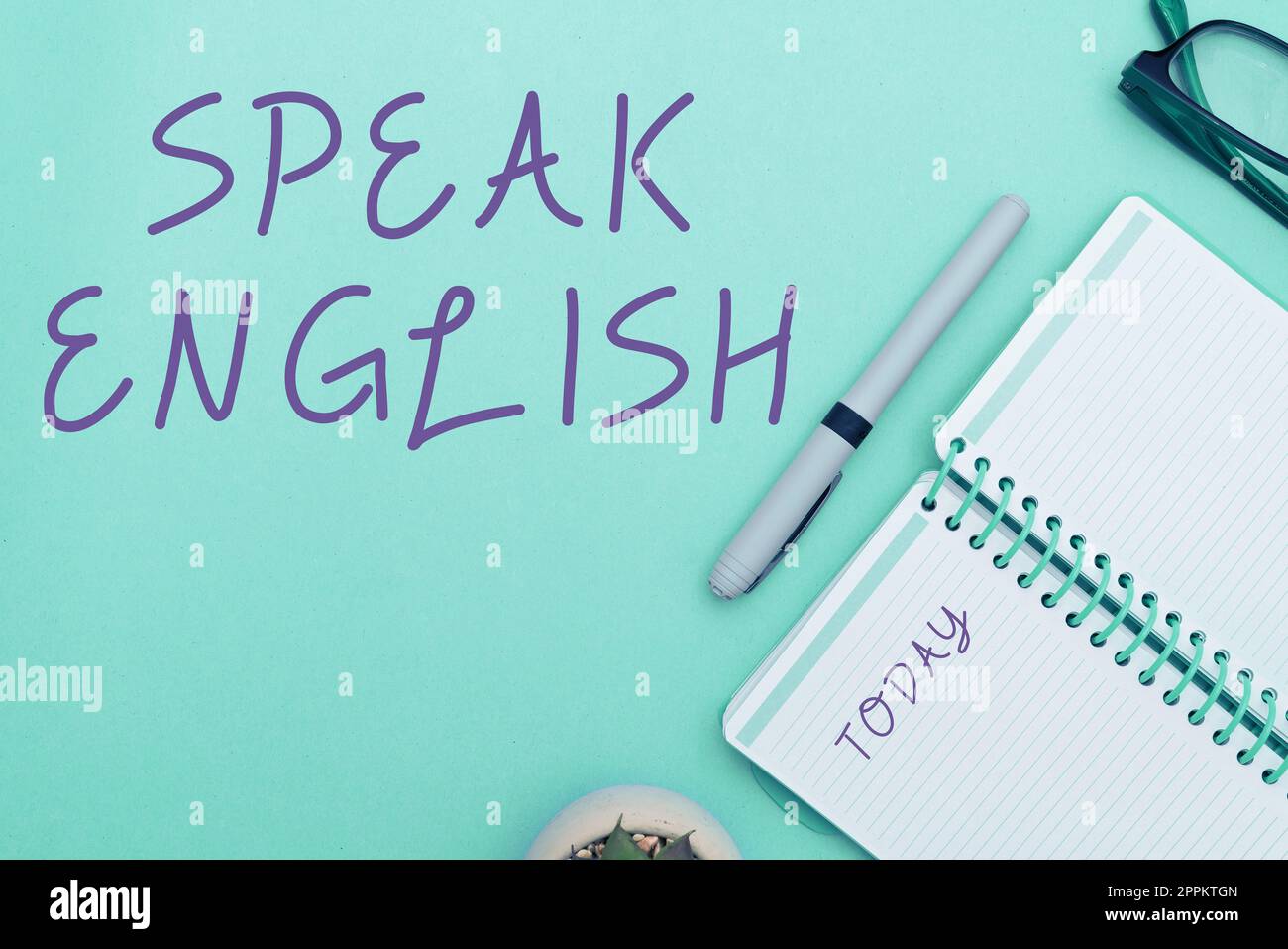 Text sign showing Speak English. Word for Study another Foreign Language Online Verbal Courses Stock Photo