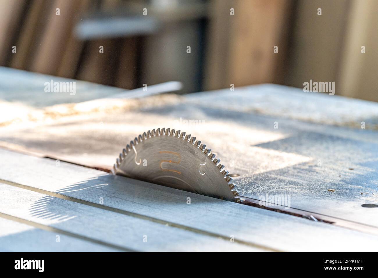 circular saw blade in carpentry Stock Photo