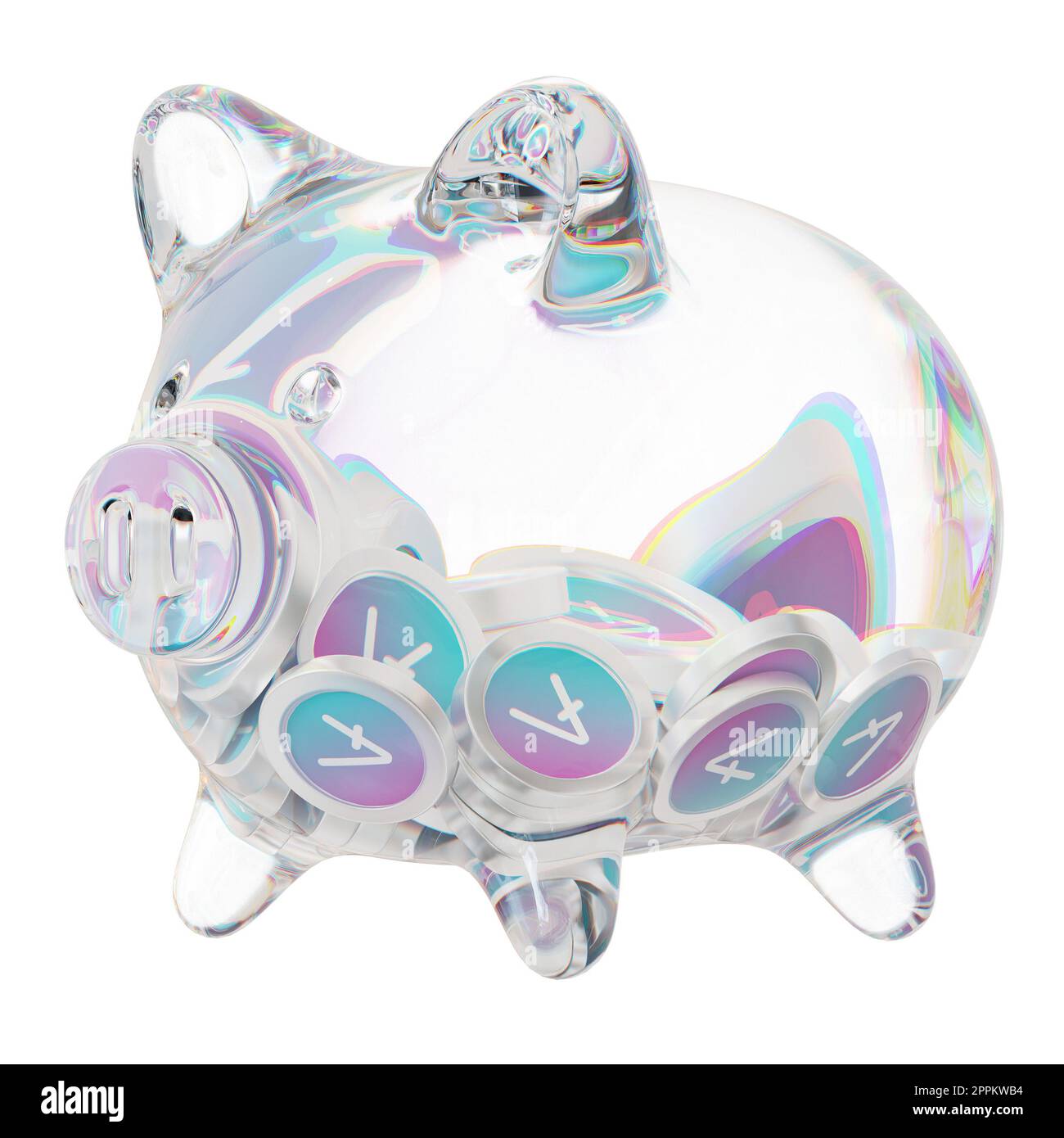 Aave (AAVE) Clear Glass piggy bank with decreasing piles of crypto coins.  Saving inflation, financial crisis, and losing money concept. 3d  illustration Stock Photo - Alamy