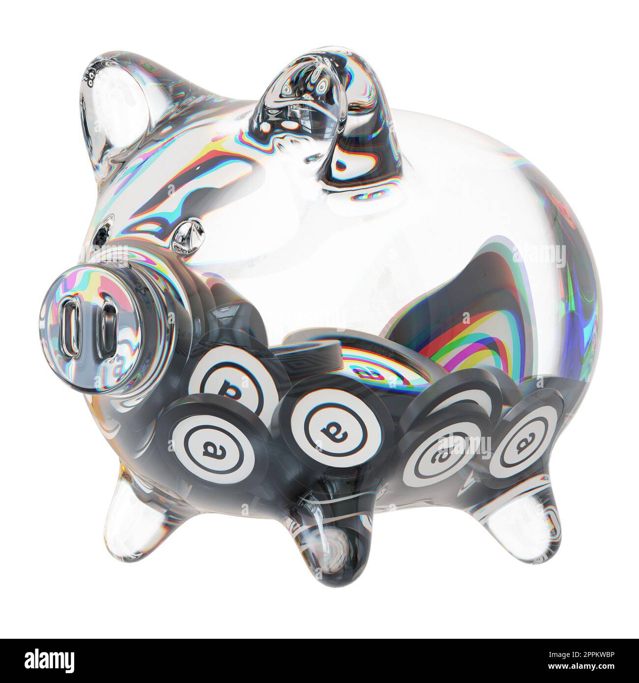 Arweave (AR) Clear Glass piggy bank with decreasing piles of crypto coins.  Saving inflation, financial crisis, and losing money concept. 3d  illustration Stock Photo - Alamy