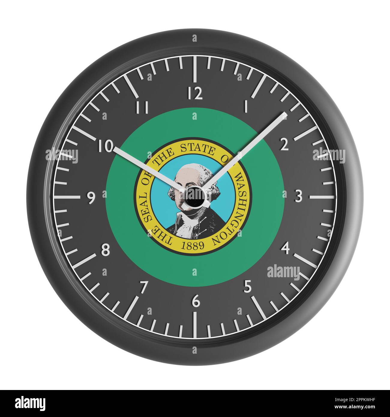 Signs and symbols. Design element. 3D illustration. Wall clock with the flag of Washington Stock Photo