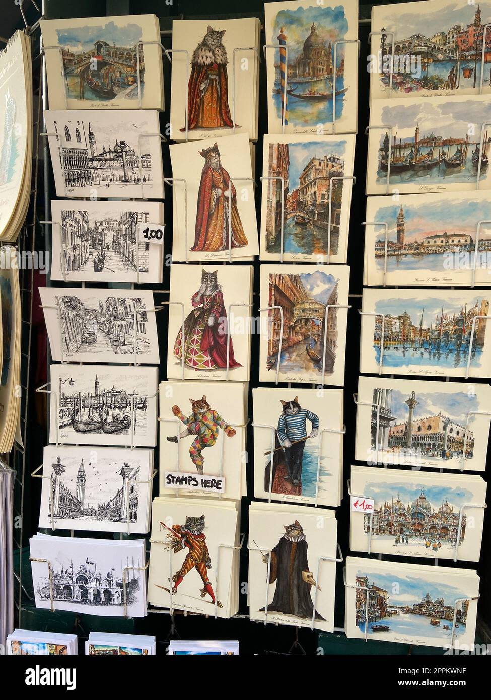 traditional Venetian postcards on street stand Stock Photo