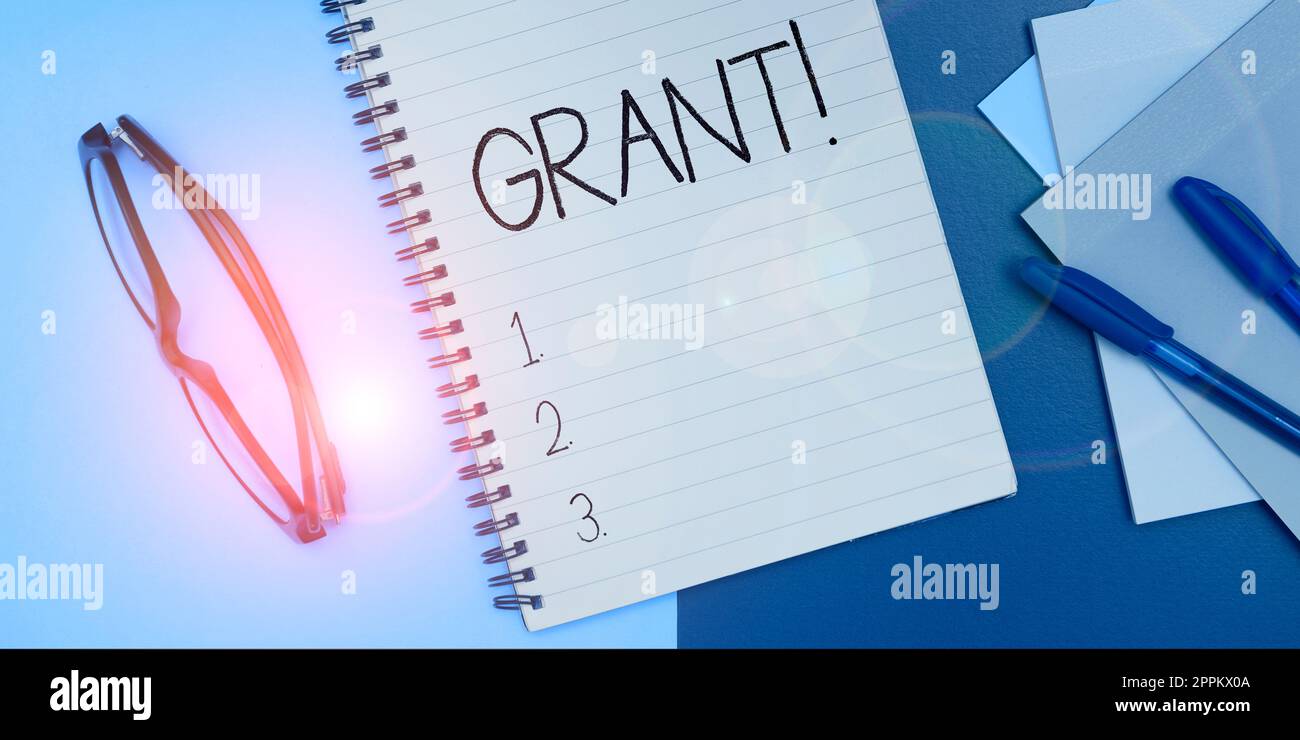 Conceptual display Grant. Business approach Money given by an organization or government for a purpose Scholarship Stock Photo
