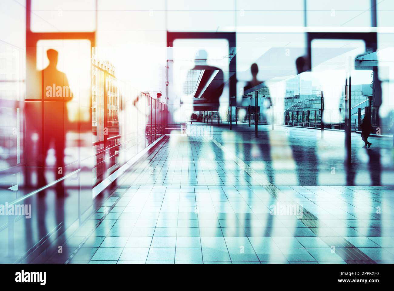 Background concept with business people silhouette looking out of the office. Double exposure effects Stock Photo