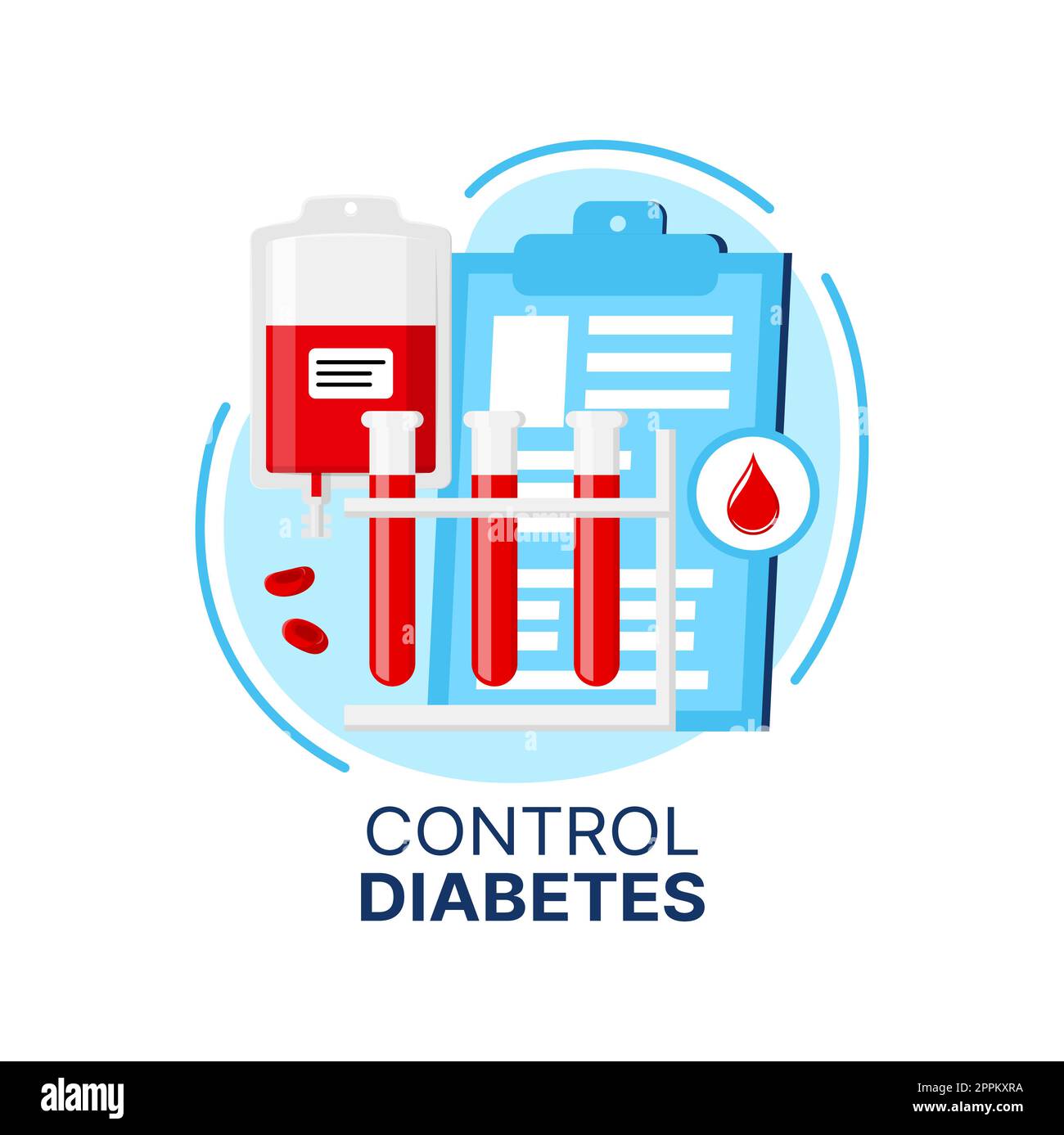 Diabetes control icon of vector blood sugar or glucose level test tubes ...