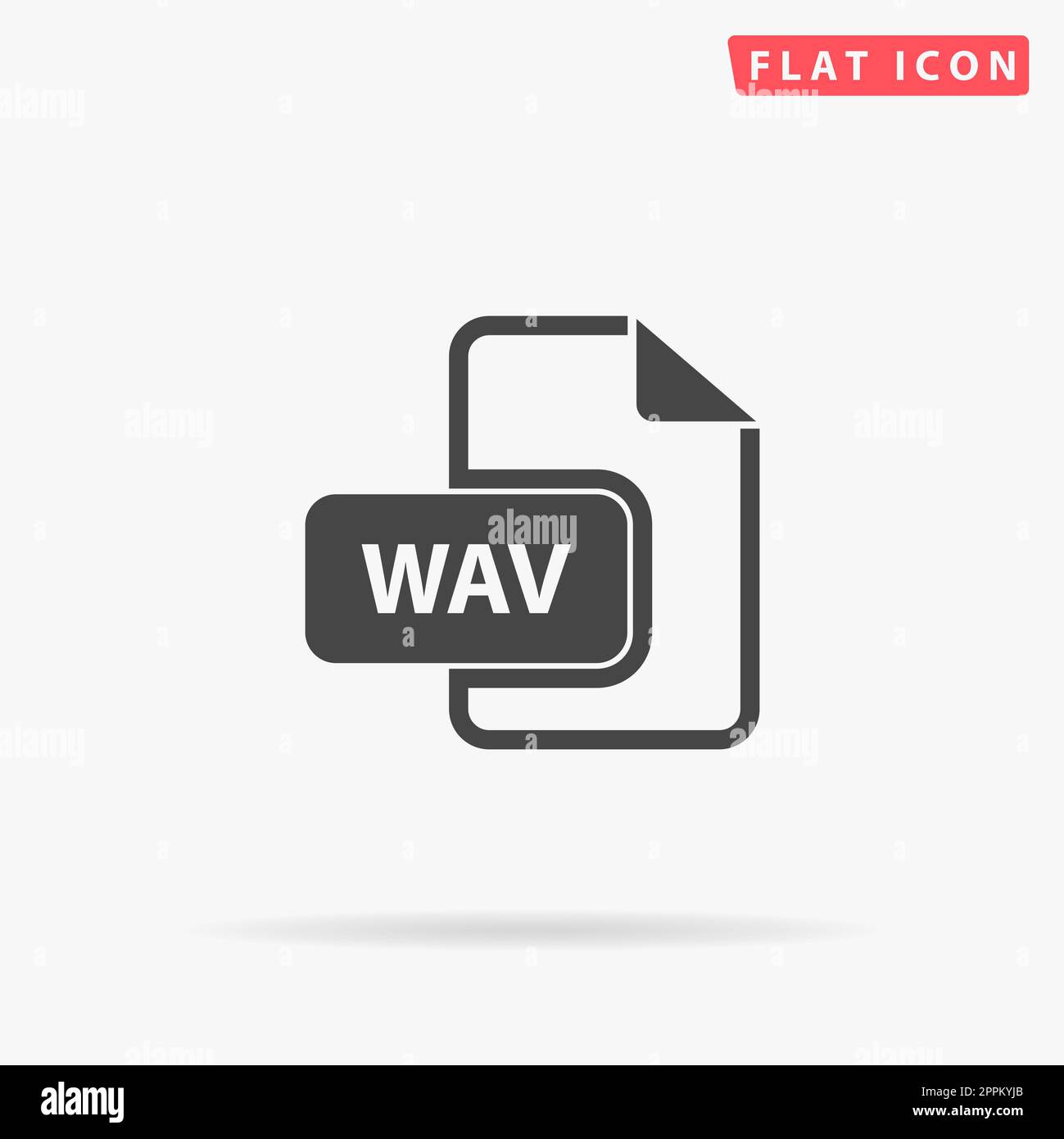 WAV audio file extension. Simple flat black symbol with shadow on white background. Vector illustration pictogram Stock Photo