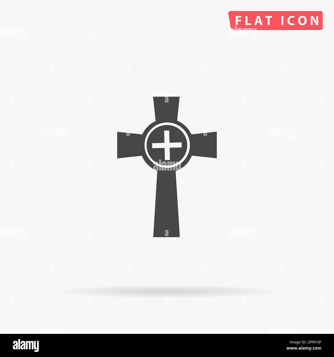 Tombstone - cross gravestone. Simple flat black symbol with shadow on white background. Vector illustration pictogram Stock Photo