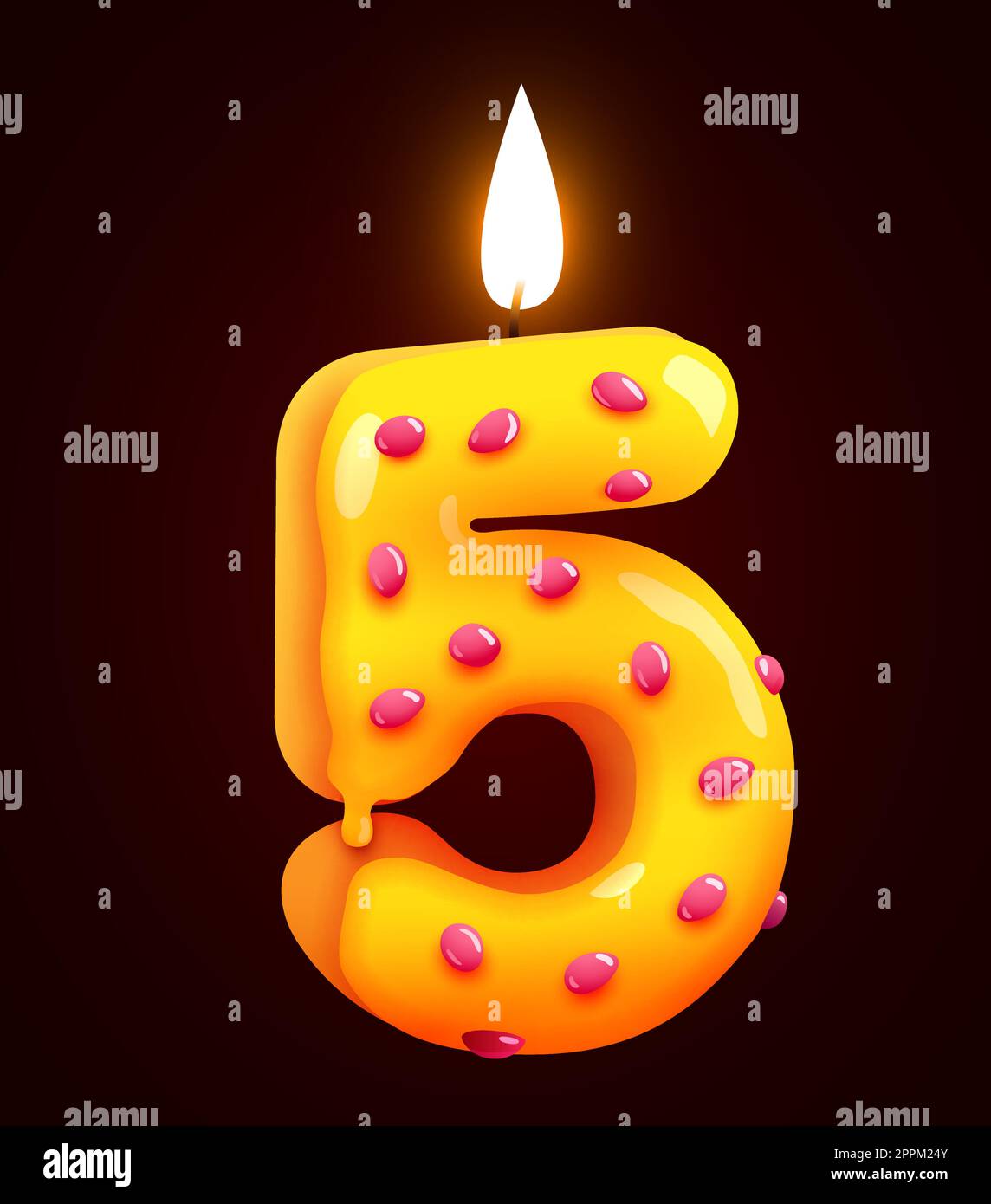 Birthday cake font number 5 with candle. Five year anniversary. Tasty