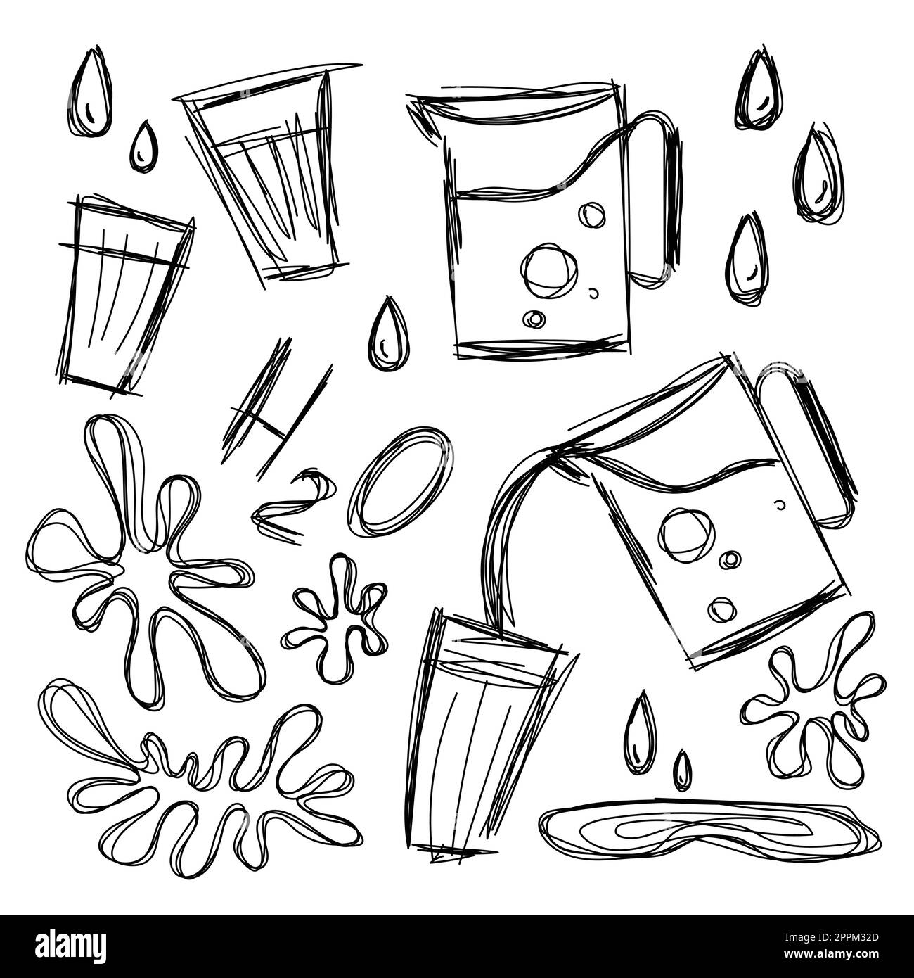 jug of drinking water, glasses, blots and drops Stock Vector Image