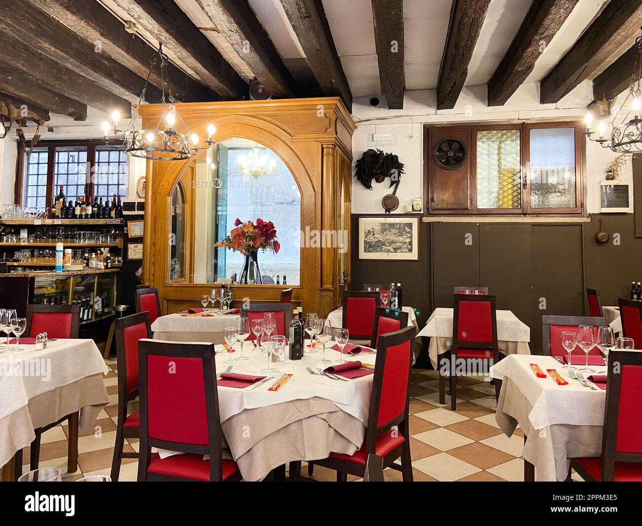 interior of local italian restaurant in Venice Stock Photo