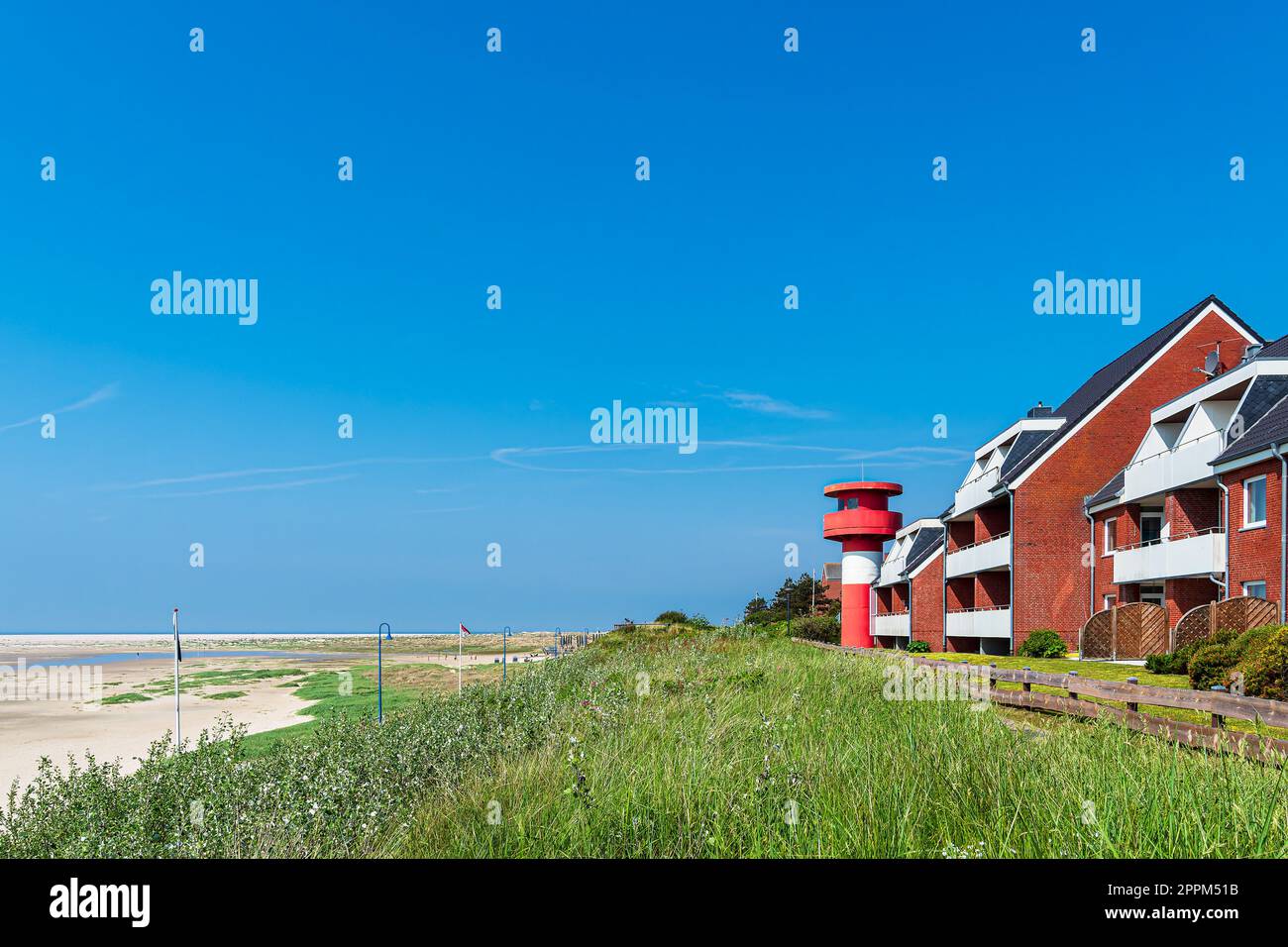 Beach and buildings in Wittduen on the island Amrum, Germany Stock Photo