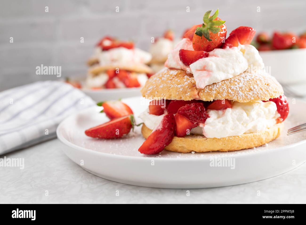 Strawberry shortcake on a white plate Stock Photo - Alamy