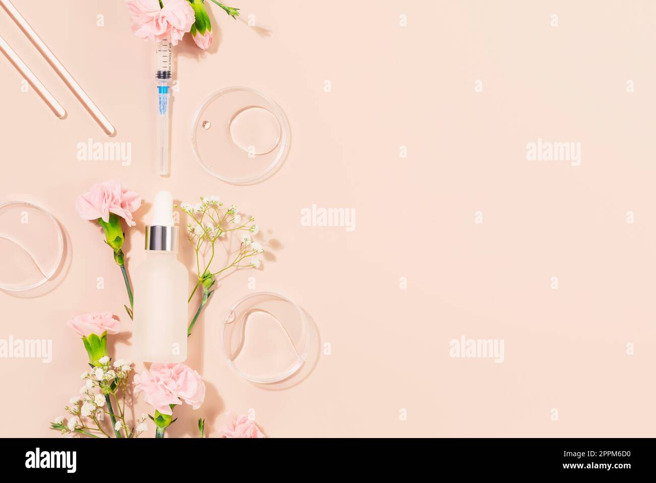 Concept of botox beauty injections. Syringe with toxin dropper bottle