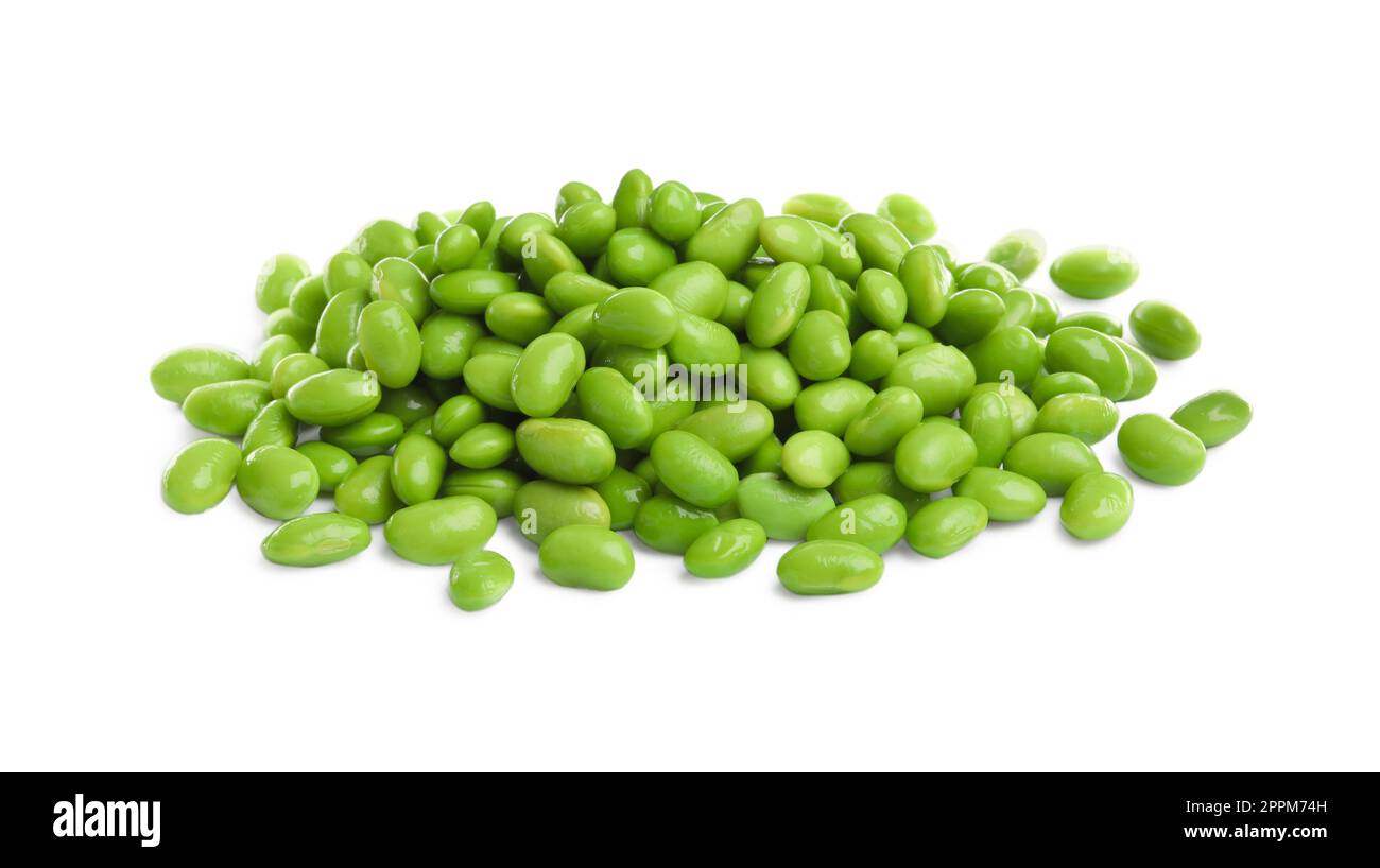 Pile of fresh edamame soybeans on white background Stock Photo Alamy
