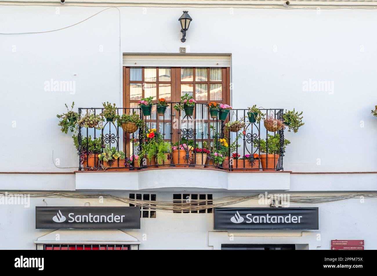 MIJAS, SPAIN - OCTOBER 9, 2021: Santander bank branch office in the village of Mijas, located on the Costa del Sol, Andalusia, southern Spain. Santander is a Spanish bank founded in 1857 Stock Photo