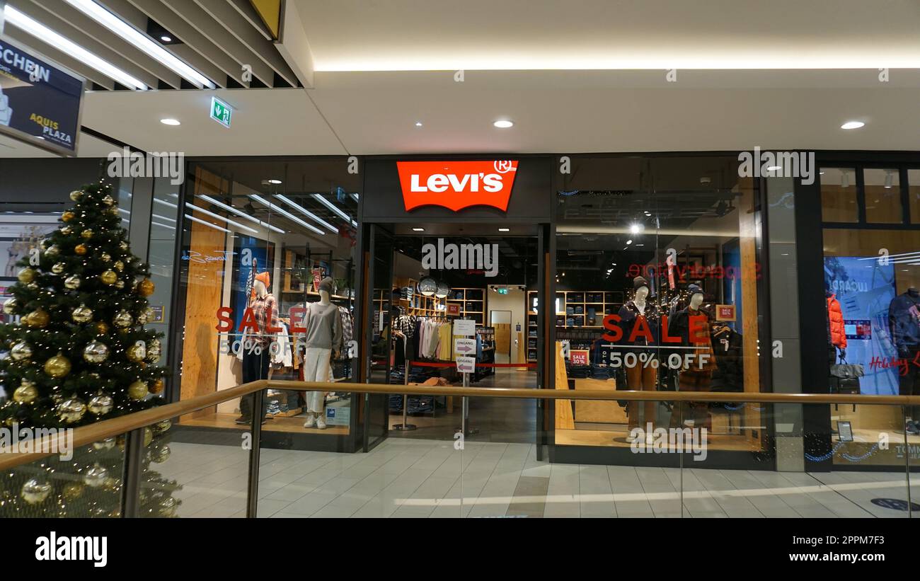 Aachen, Germany January 03, 2022 Levis store at Aquis Plaza is a
