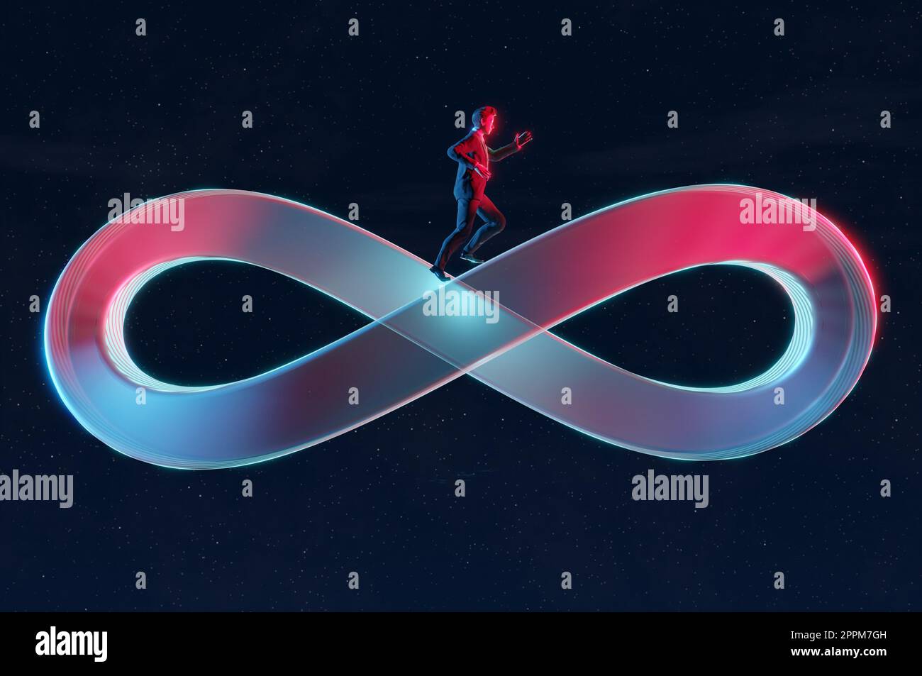 D Illustration , Businessman riuning on  infinity loop.a Stock Photo