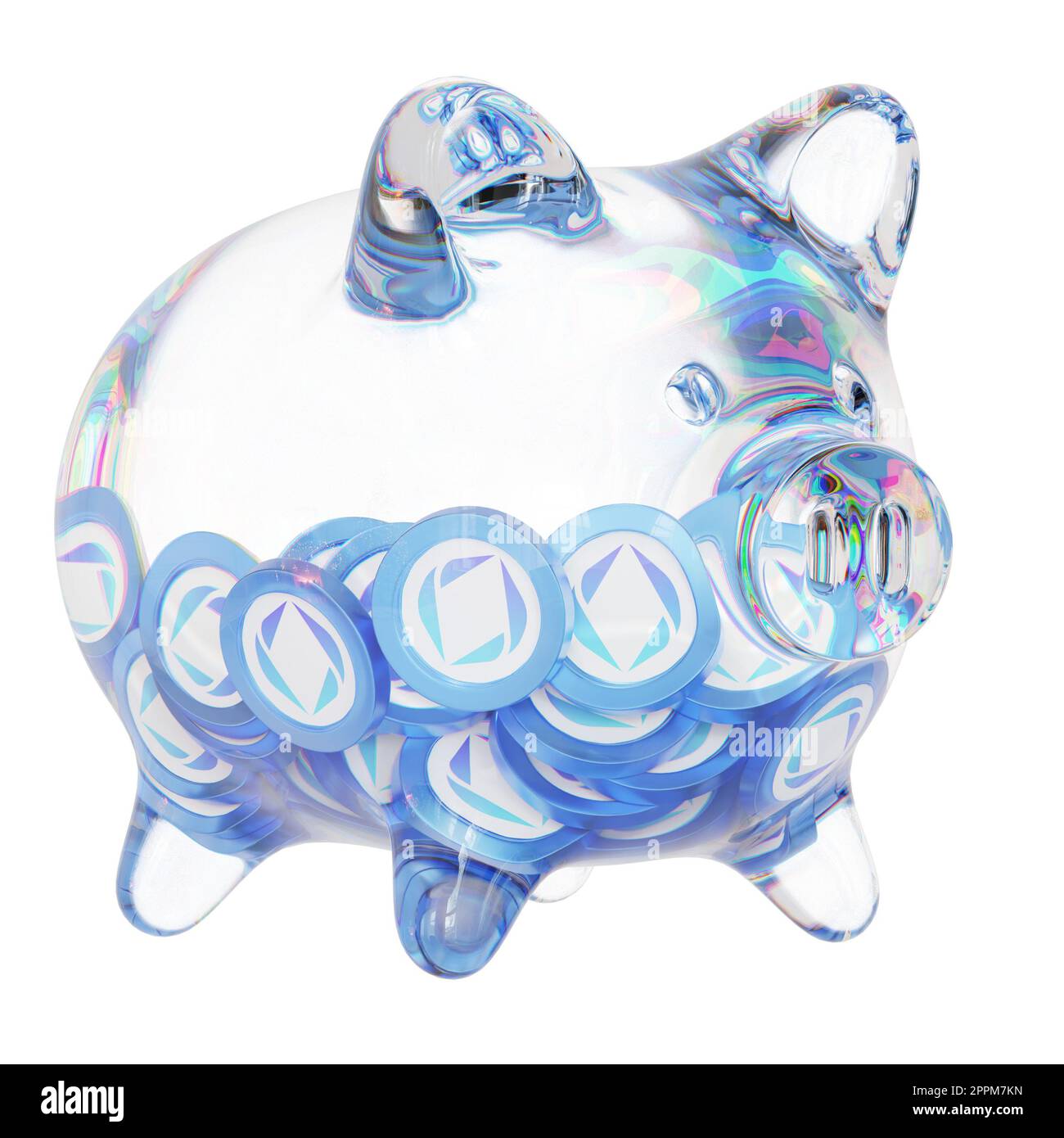 Ethereum Name Service (ENS) Clear Glass piggy bank with decreasing piles of  crypto coins. Saving inflation, financial crisis, and losing money concept.  3d illustration Stock Photo - Alamy