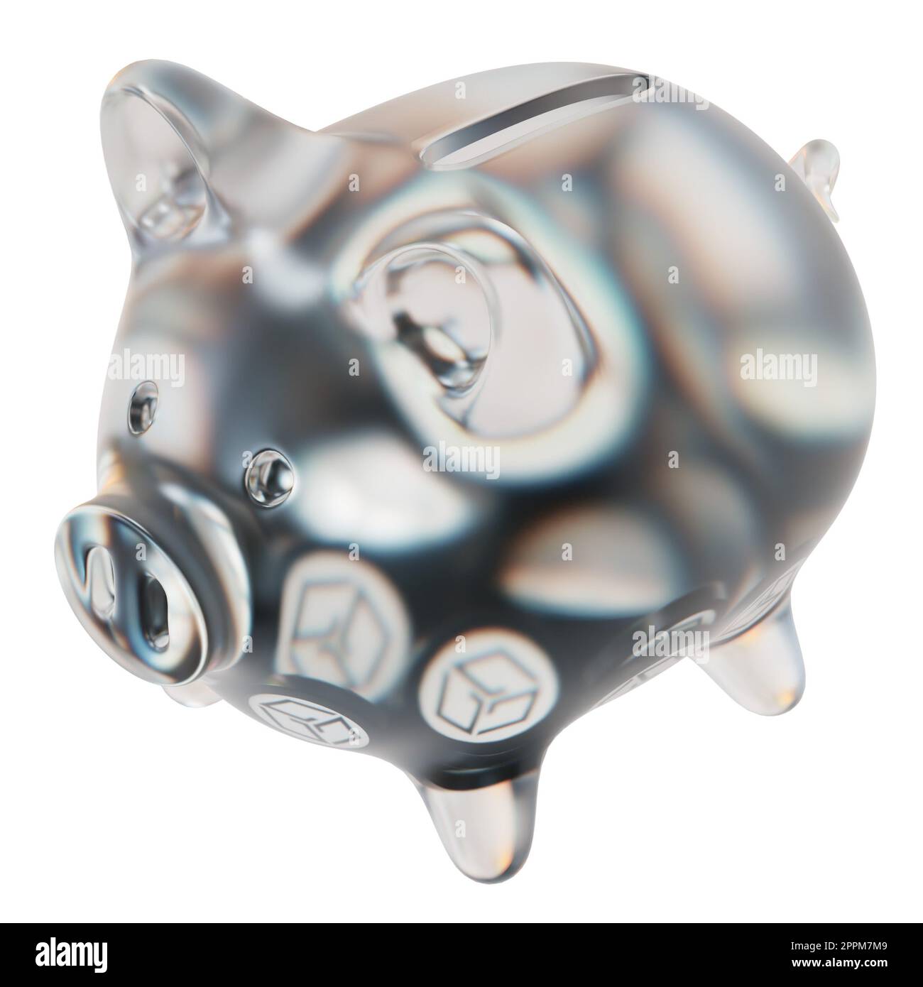 Gala (GALA) Clear Glass piggy bank with decreasing piles of crypto coins.  Saving inflation, financial crisis, and losing money concept. 3d  illustration Stock Photo - Alamy