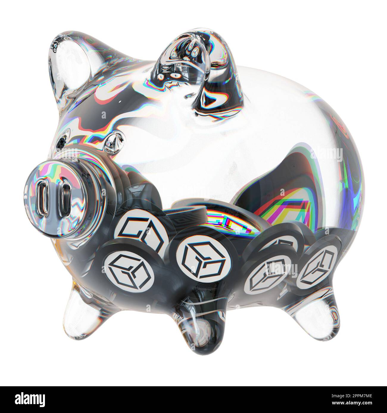 Gala (GALA) Clear Glass piggy bank with decreasing piles of crypto coins.  Saving inflation, financial crisis, and losing money concept. 3d  illustration Stock Photo - Alamy