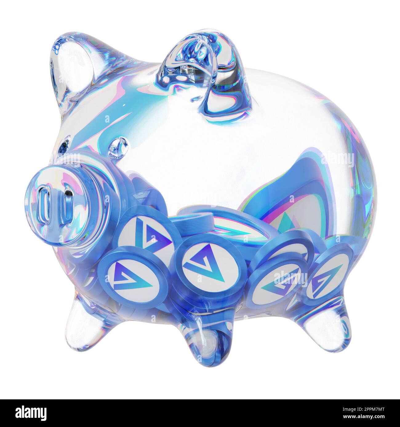 GMX (GMX) Clear Glass piggy bank with decreasing piles of crypto coins ...