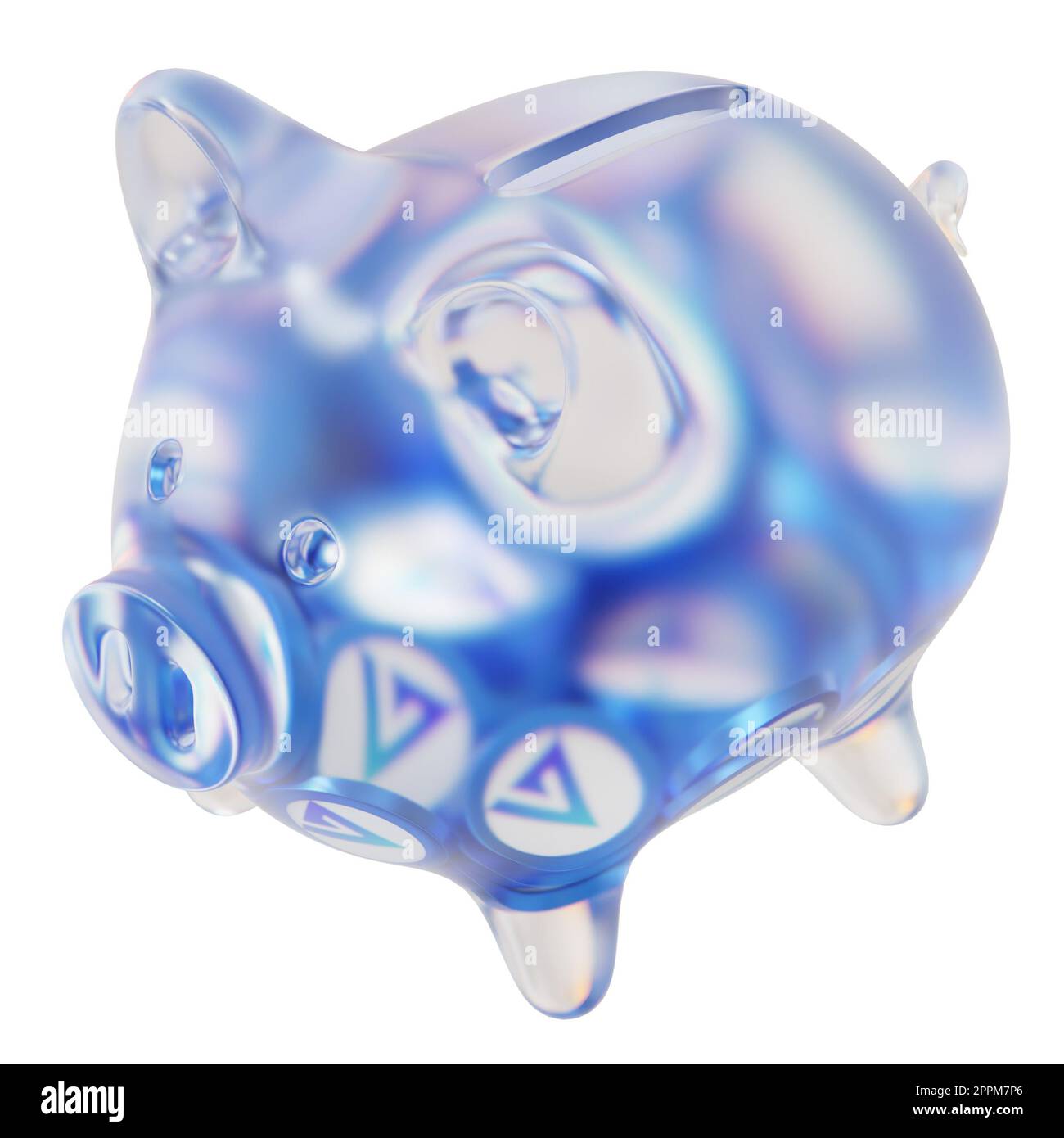 GMX (GMX) Clear Glass piggy bank with decreasing piles of crypto coins ...