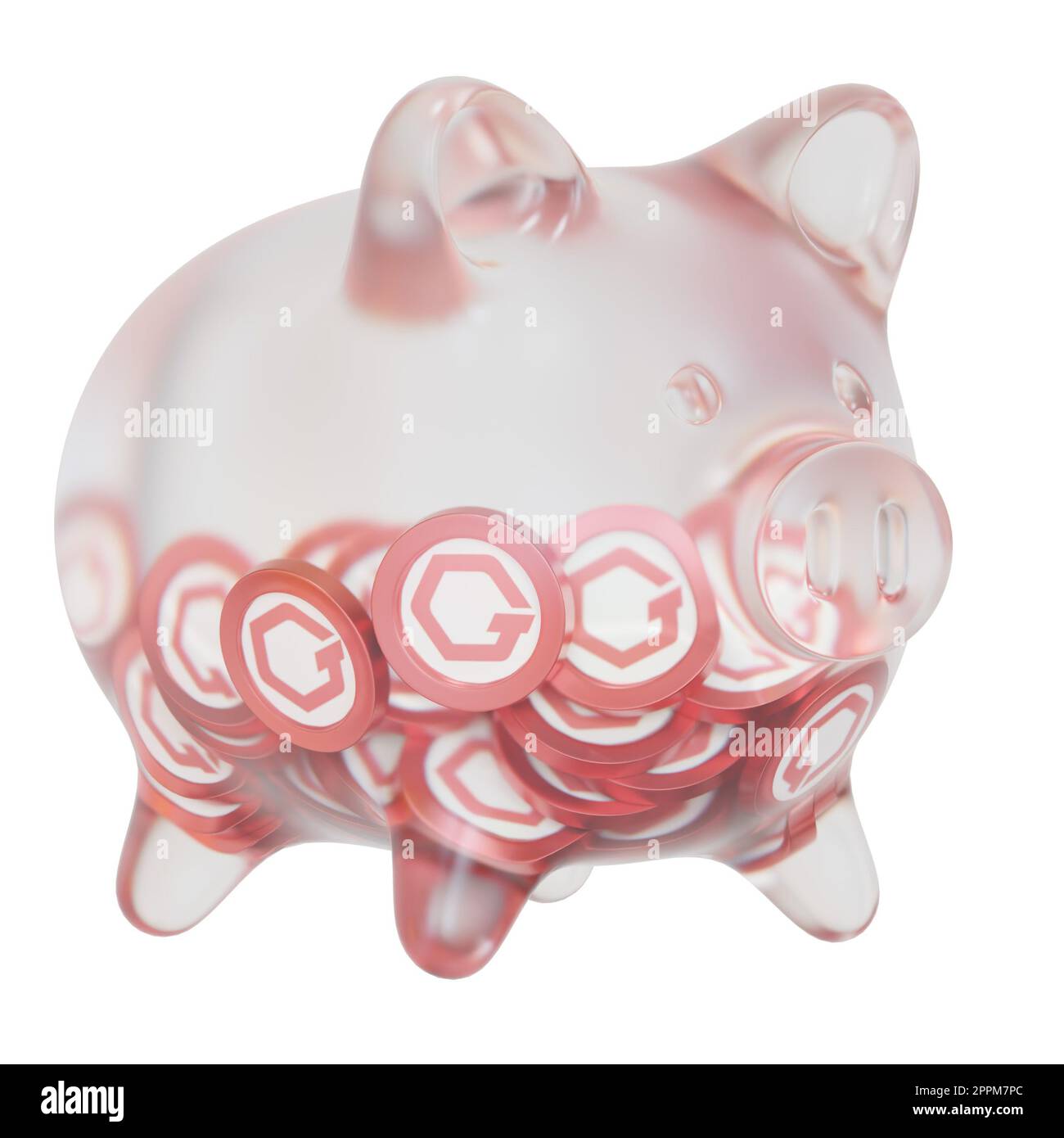 GateToken (GT) Clear Glass piggy bank with decreasing piles of crypto ...