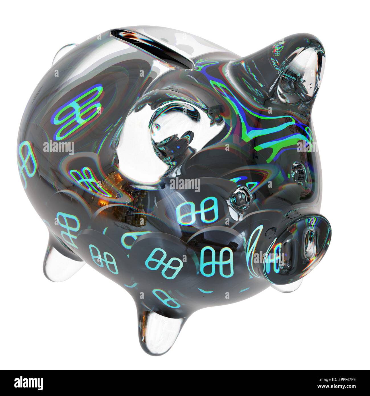 Harmony (ONE) Clear Glass piggy bank with decreasing piles of crypto coins.  Saving inflation, financial crisis, and losing money concept. 3d  illustration Stock Photo - Alamy