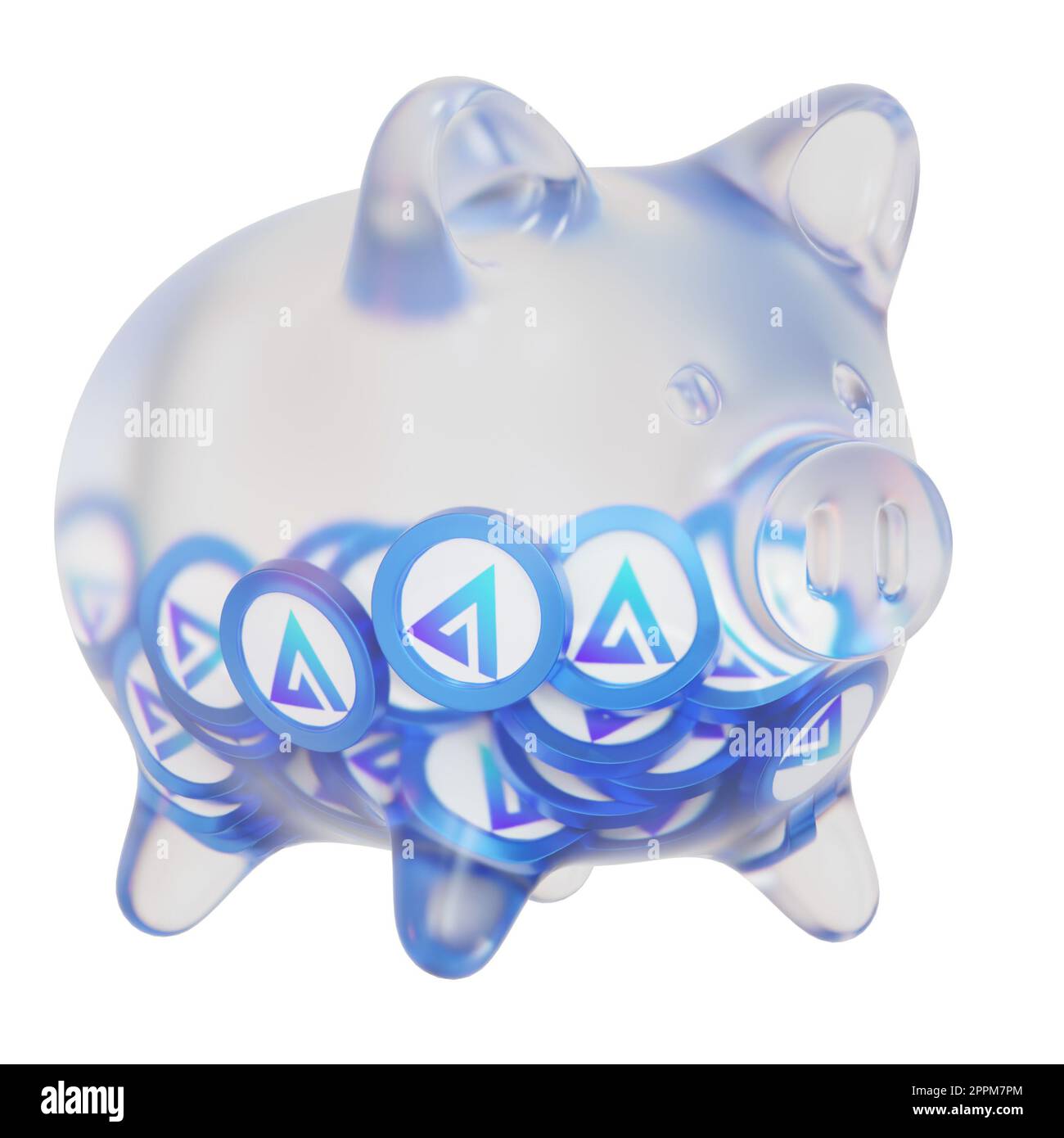 GMX (GMX) Clear Glass piggy bank with decreasing piles of crypto coins ...